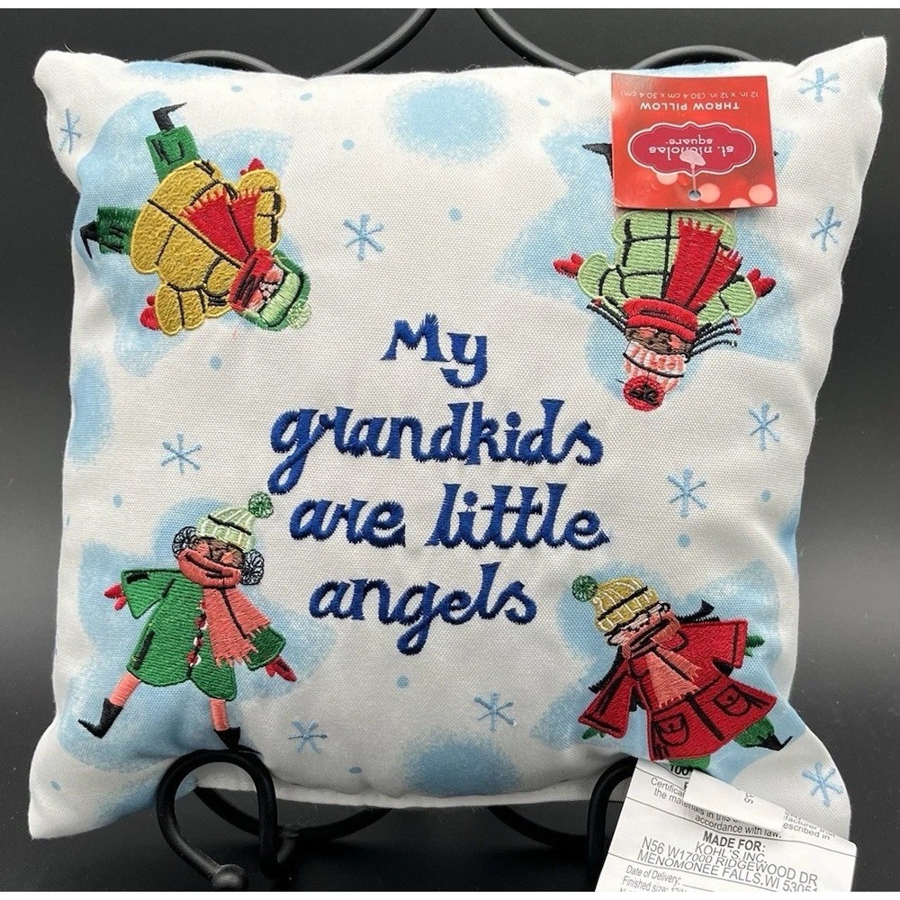 St. Nicholas Square Christmas Throw Pillow 12" My Grandkids Are Angels Holiday